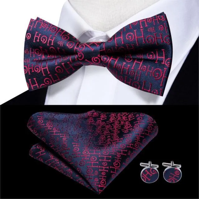 Navy Blue & Red "Ho-Ho-Ho" Novelty Matching Bowtie Set (3pc)