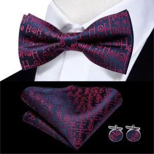 Navy Blue & Red "Ho-Ho-Ho" Novelty Matching Bowtie Set (3pc)