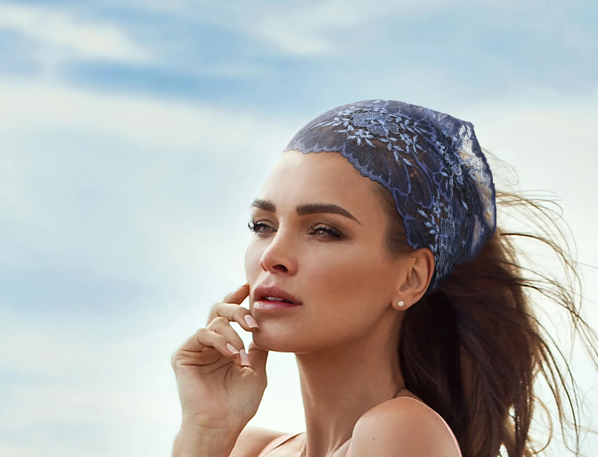Navy blue floral lace headband