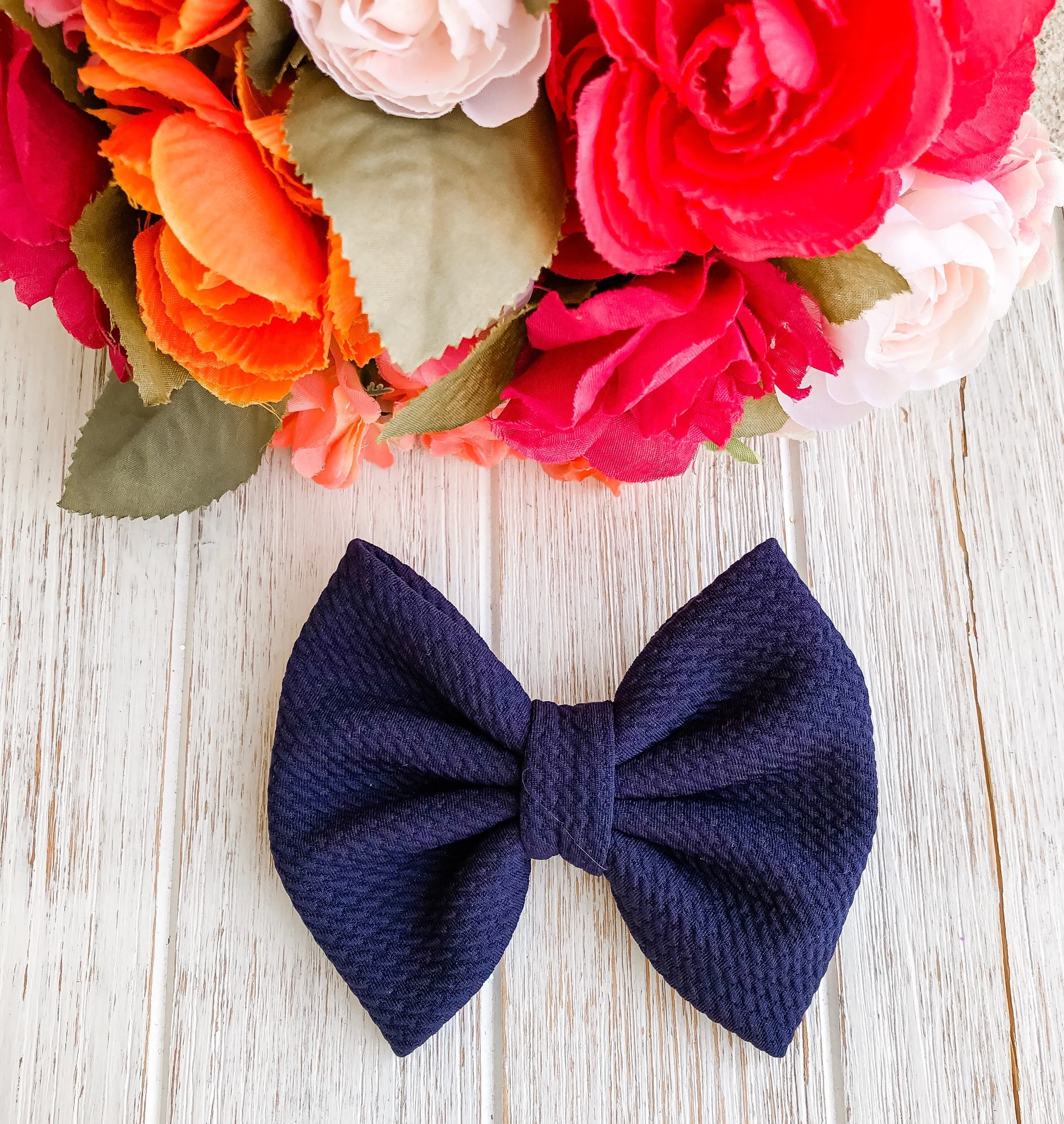 Navy Blue Liverpool Fabric Bow Headband | Hair Clip