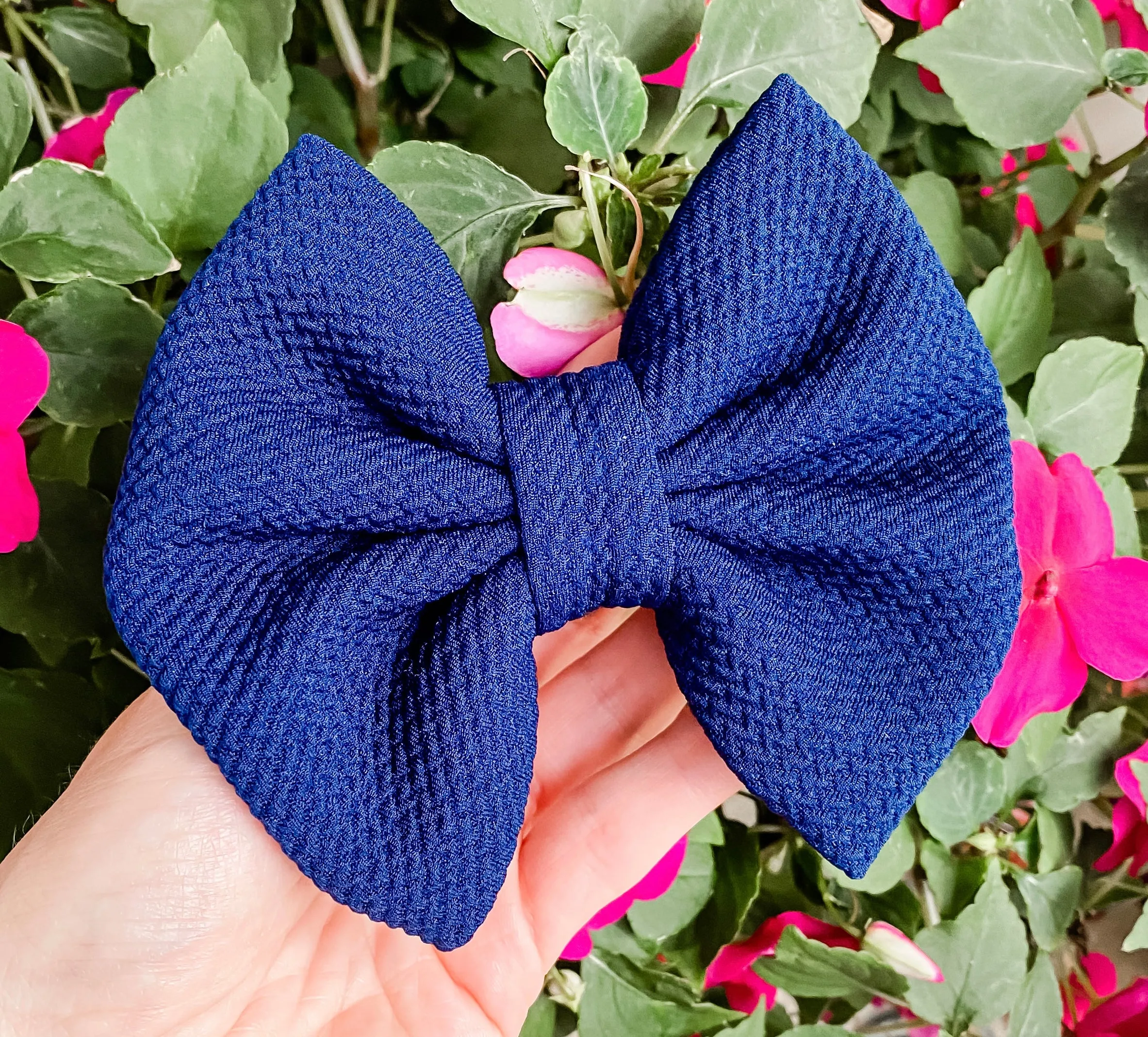 Navy Blue Liverpool Fabric Bow Headband | Hair Clip