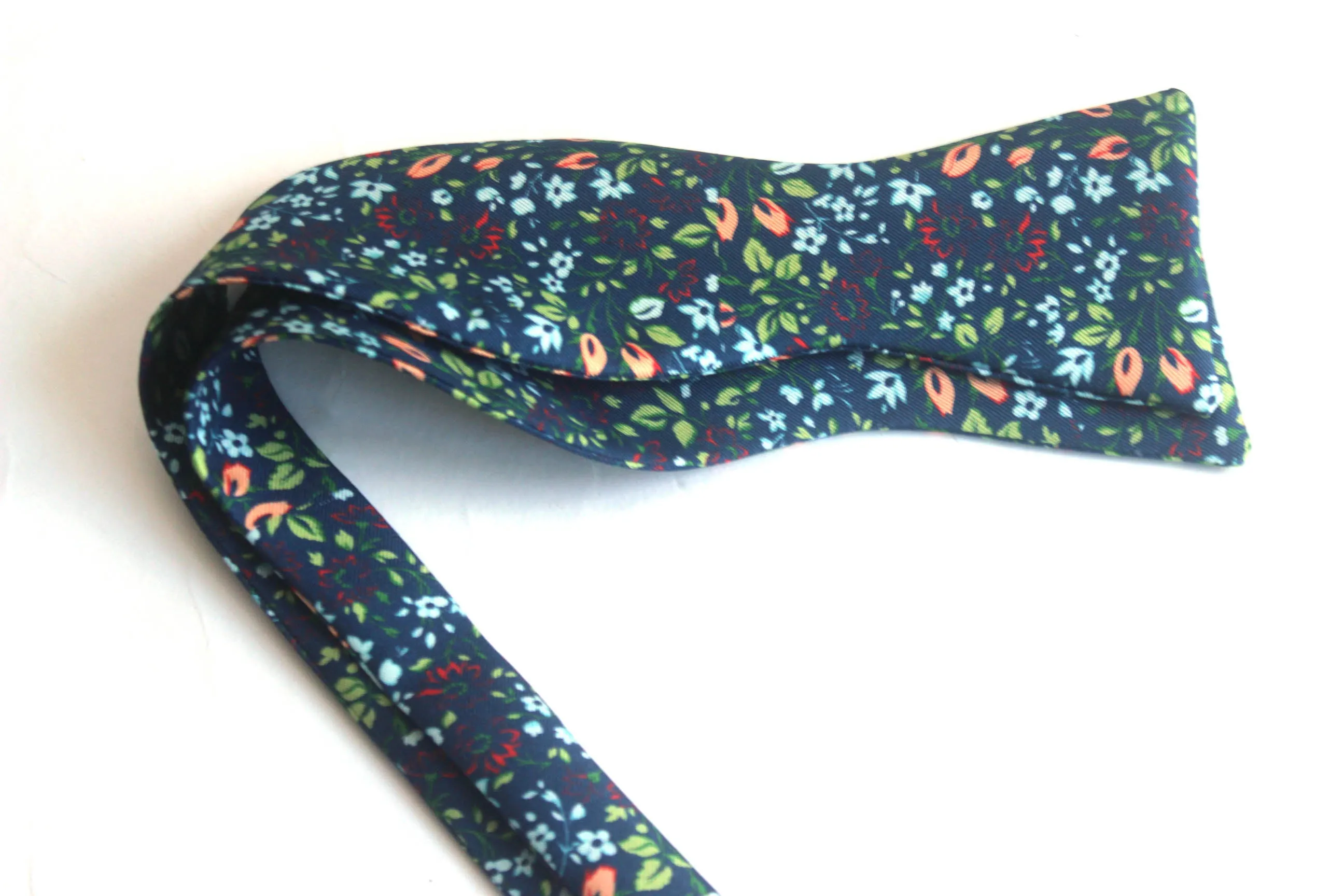 Navy Floral Silk Self-Tie Bow Tie
