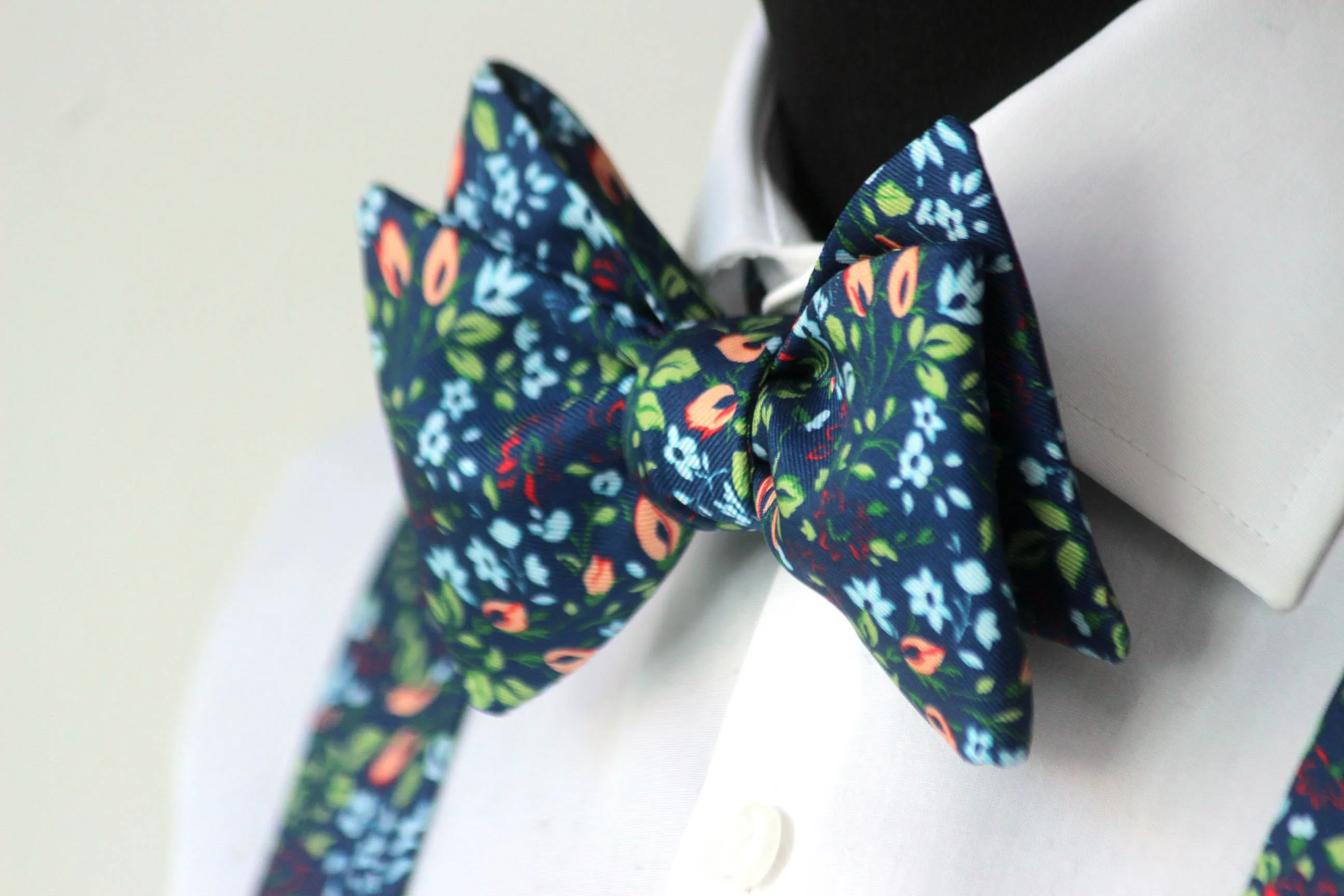 Navy Floral Silk Self-Tie Bow Tie