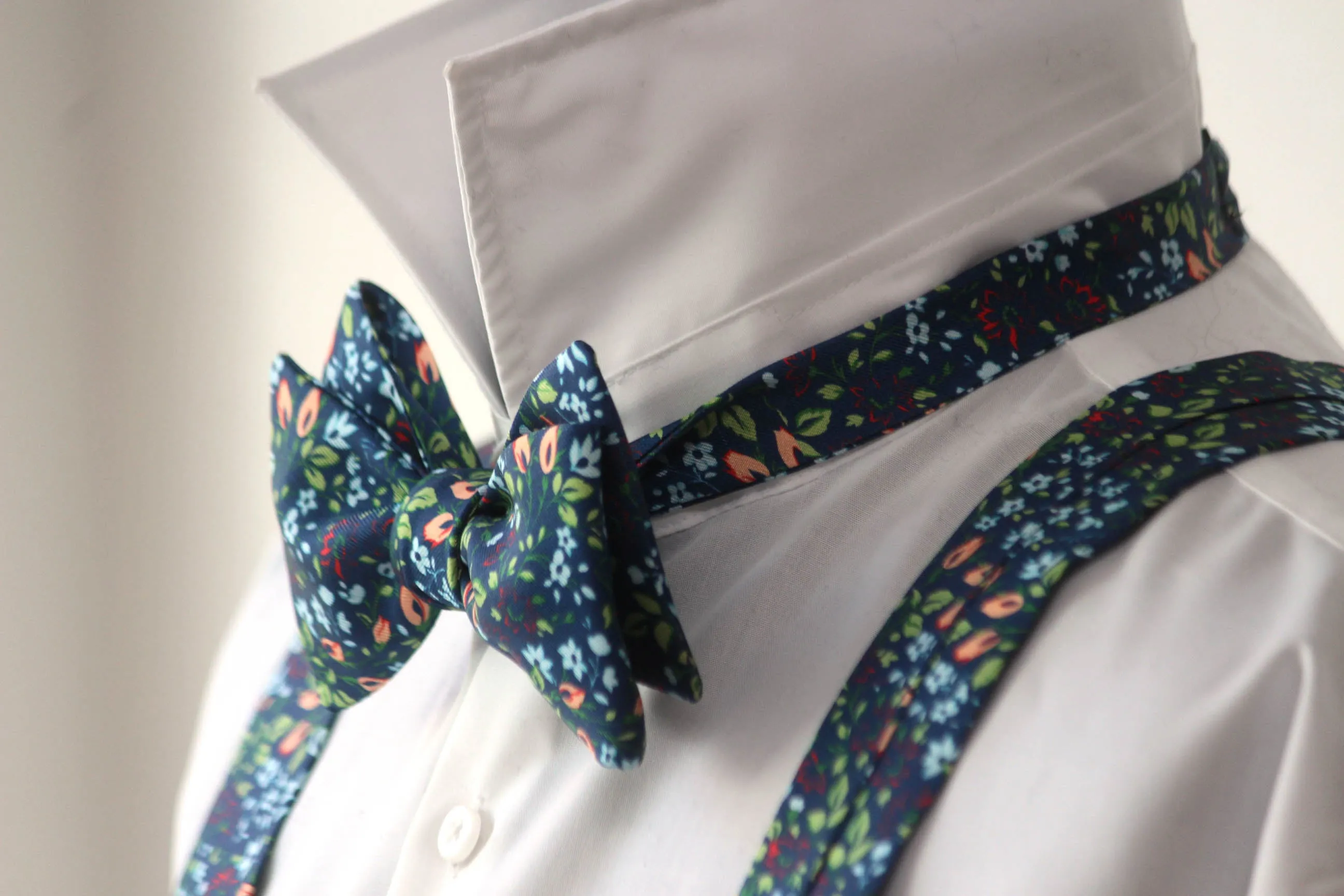 Navy Floral Silk Self-Tie Bow Tie