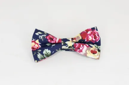 NAVY PINK & YELLOW ROSE BOW TIE