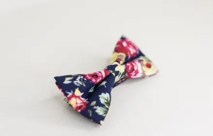 NAVY PINK & YELLOW ROSE BOW TIE