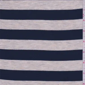Navy/Beige Stripe Rayon Jersey Knit Fabric