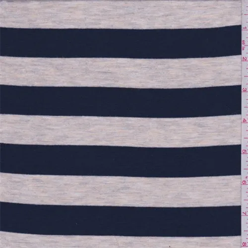 Navy/Beige Stripe Rayon Jersey Knit Fabric