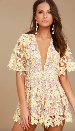NBD Yellow Lace Romper