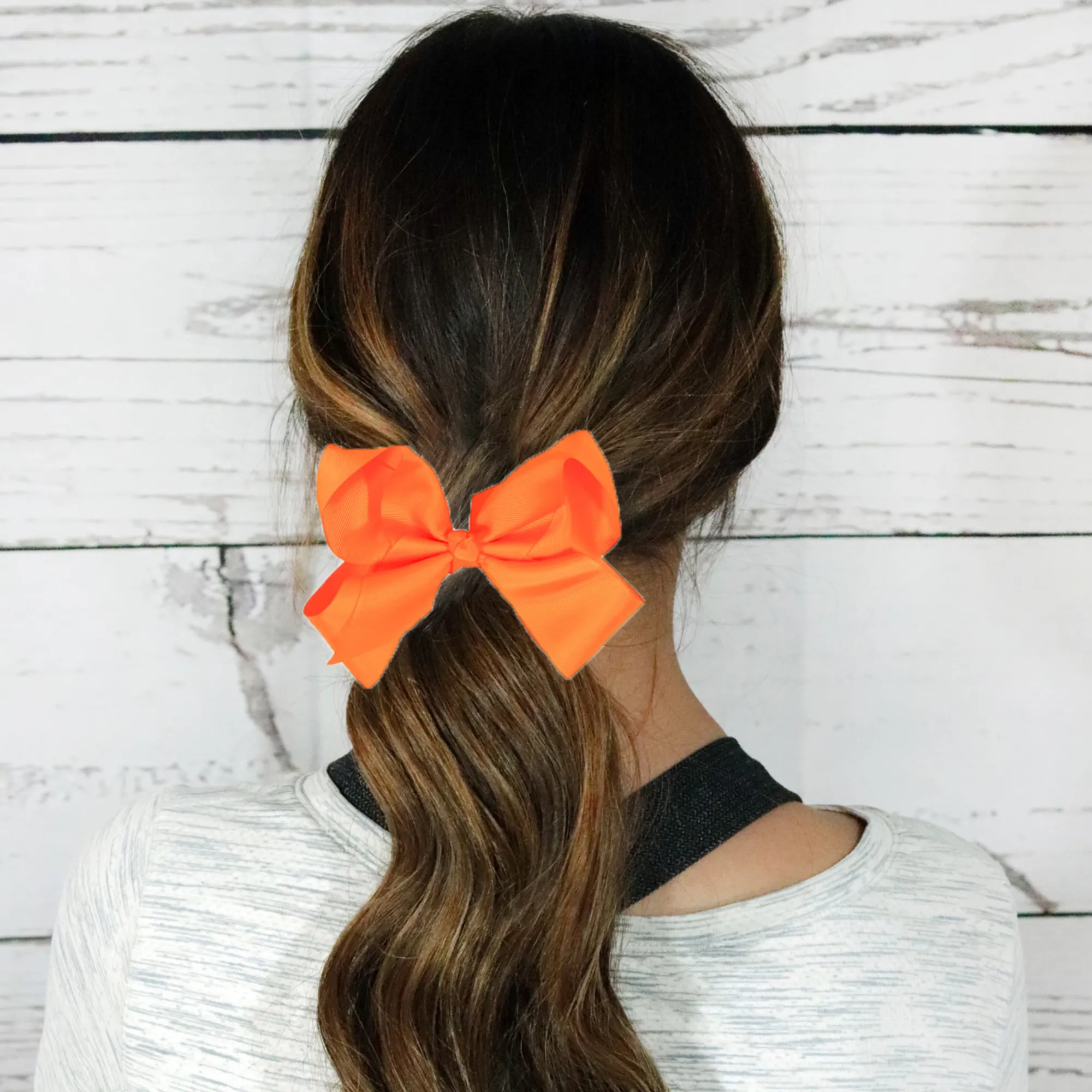 Neon Orange Classic Hair Bows - 10 Pack