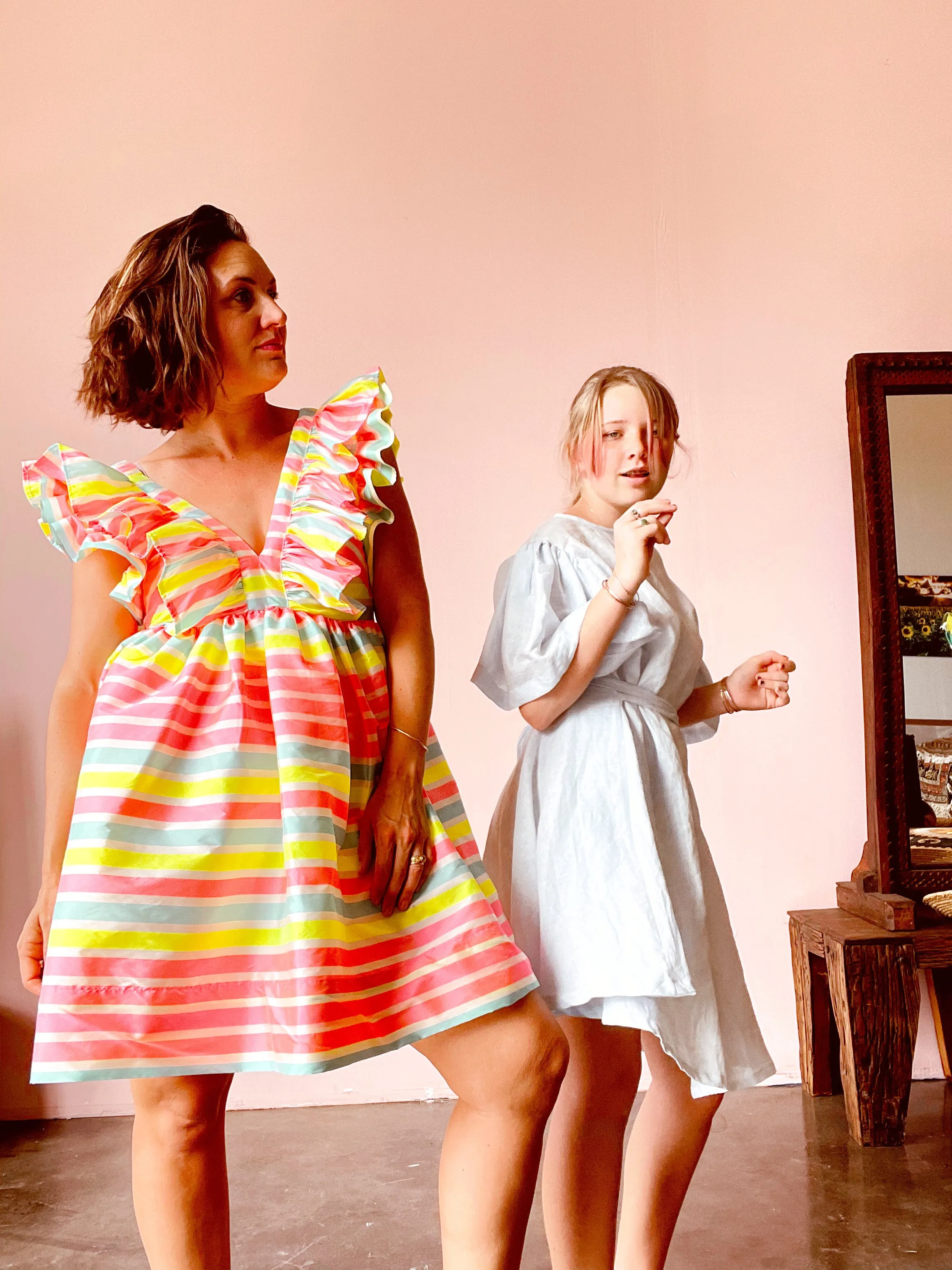 Neon stripped ruffle dress