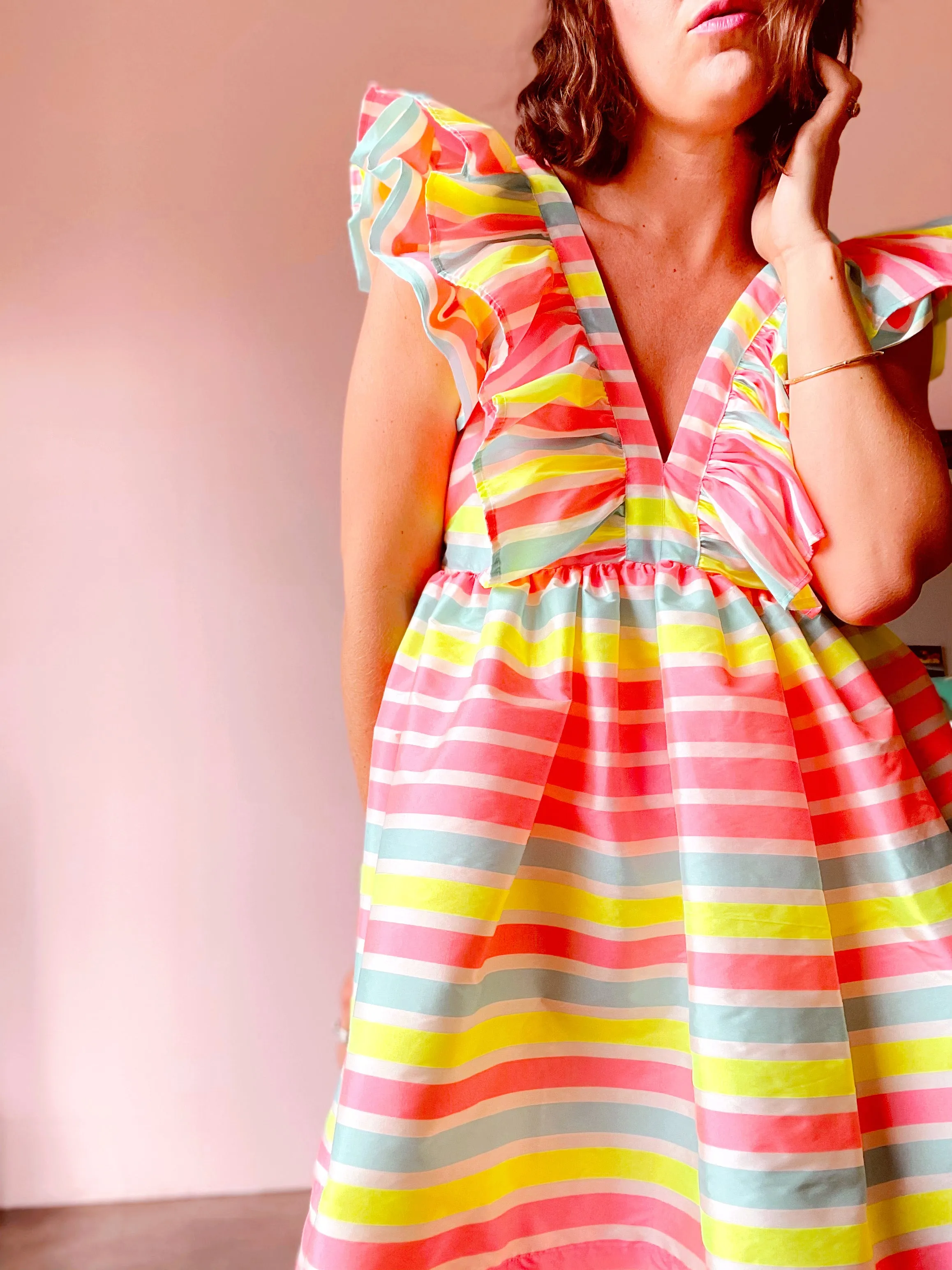 Neon stripped ruffle dress