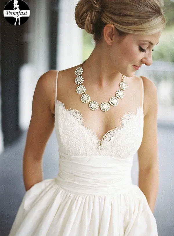 New 2021 A-Line Sleeveless Spaghetti Strap Lace wedding dress, cheap wedding gown PFW0479