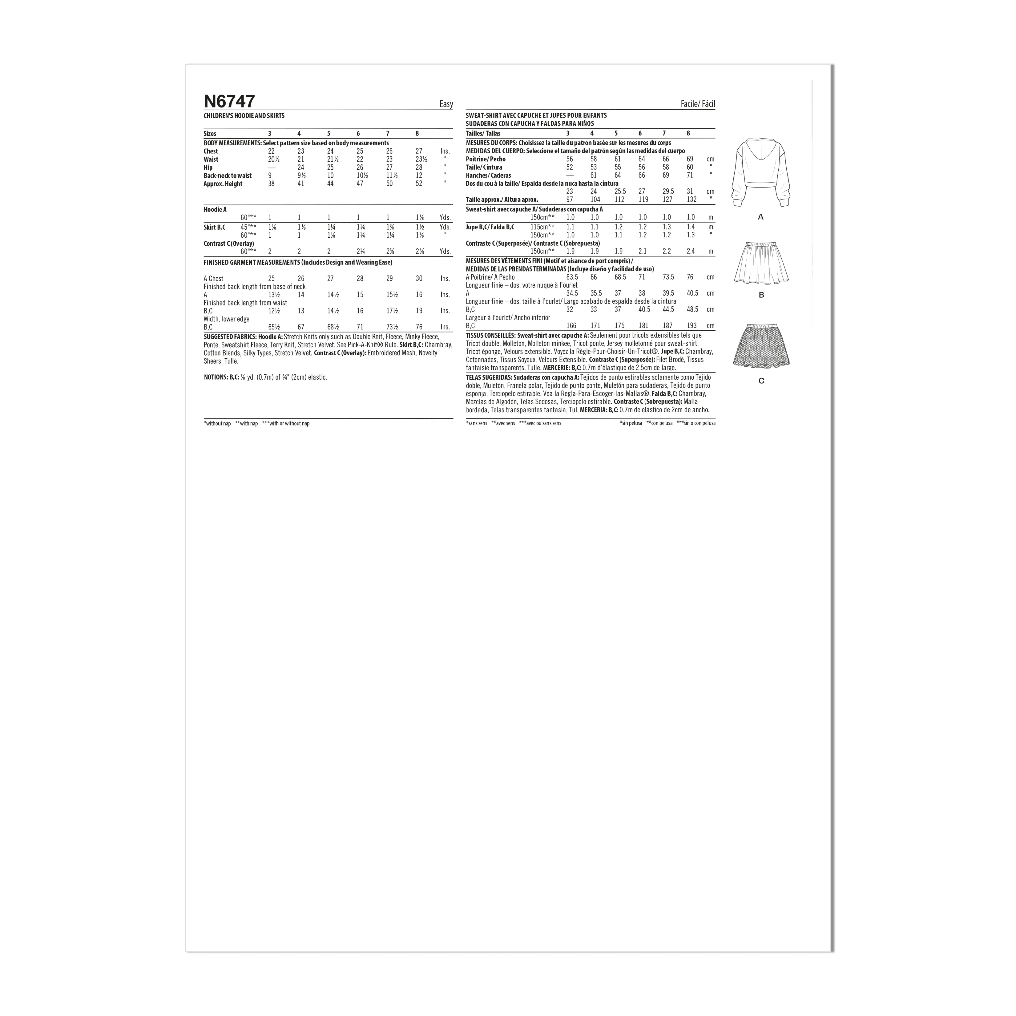 New Look Sewing Pattern 6747 Children's Hoodie and Skirts