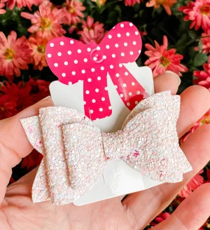 Newborn Mini Stacked Blush Light Pink Glitter Bow Headband | Hair Clip