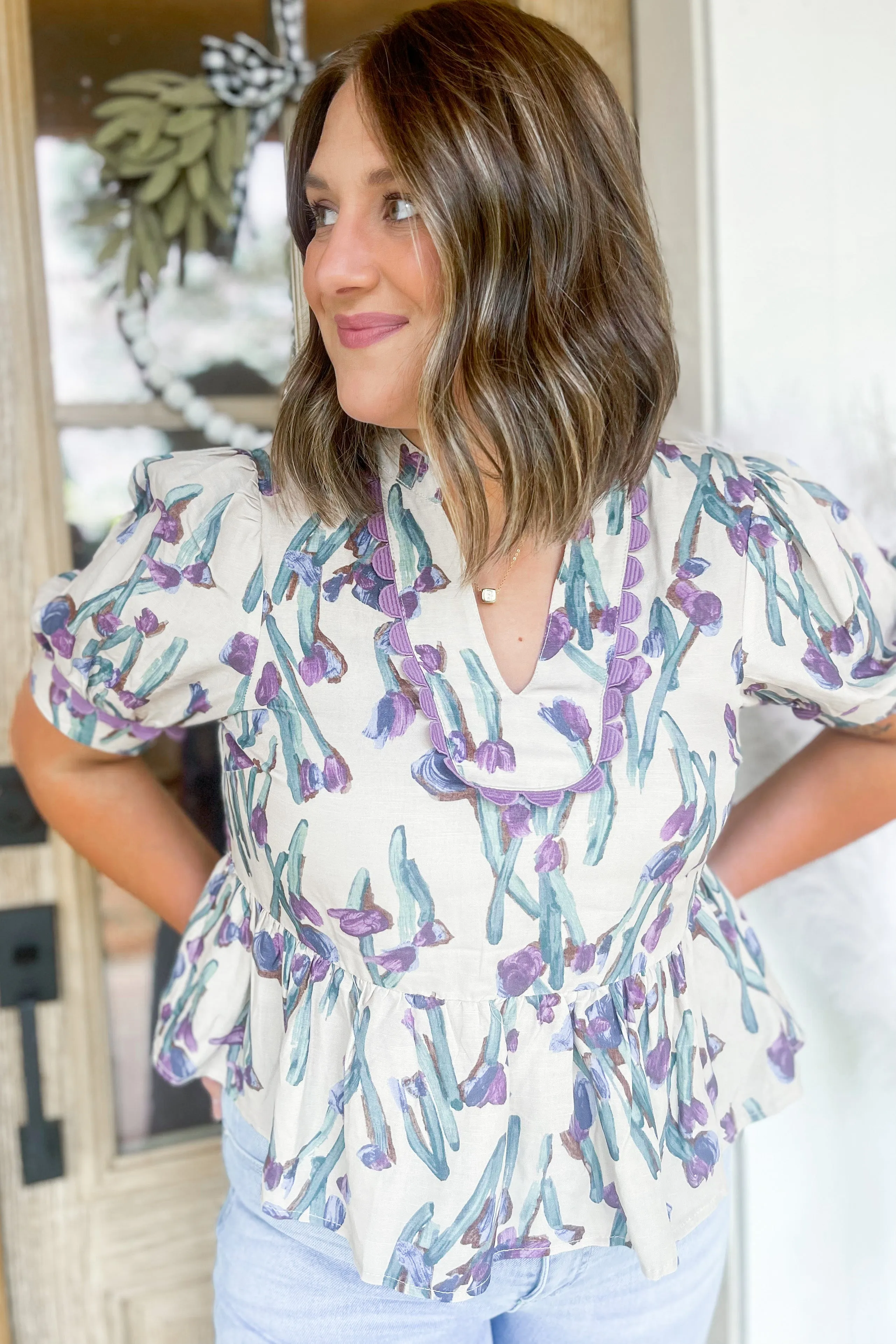 Nicole Short Puff Sleeve Printed Top *FINAL SALE*
