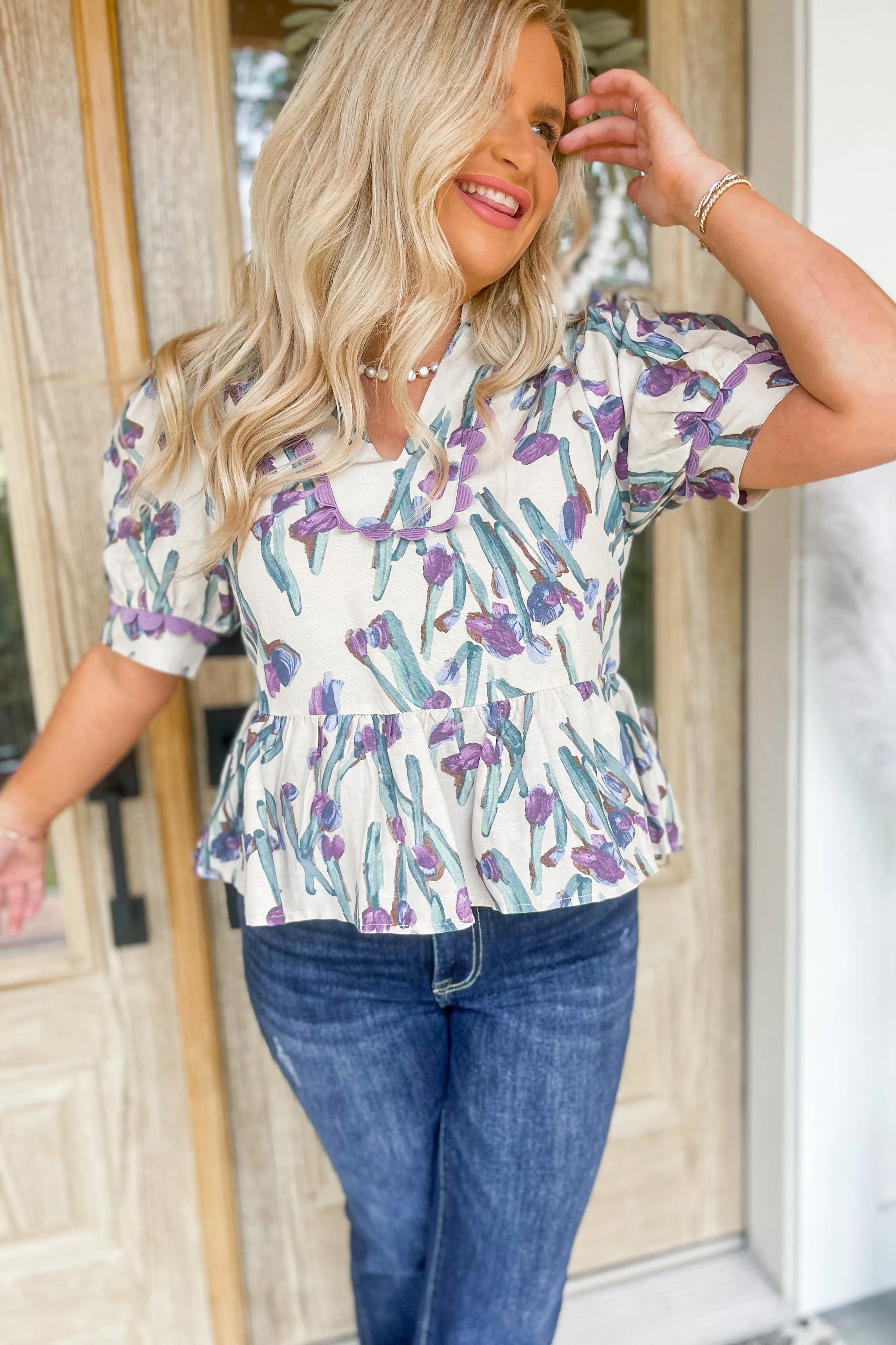 Nicole Short Puff Sleeve Printed Top *FINAL SALE*