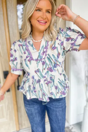 Nicole Short Puff Sleeve Printed Top *FINAL SALE*