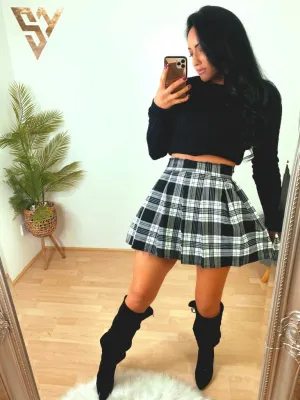 'Nina"   KNITTED FRILL FULL SLEEVE BUTTON TOP BLACK & RARA SKIRT FULL SET