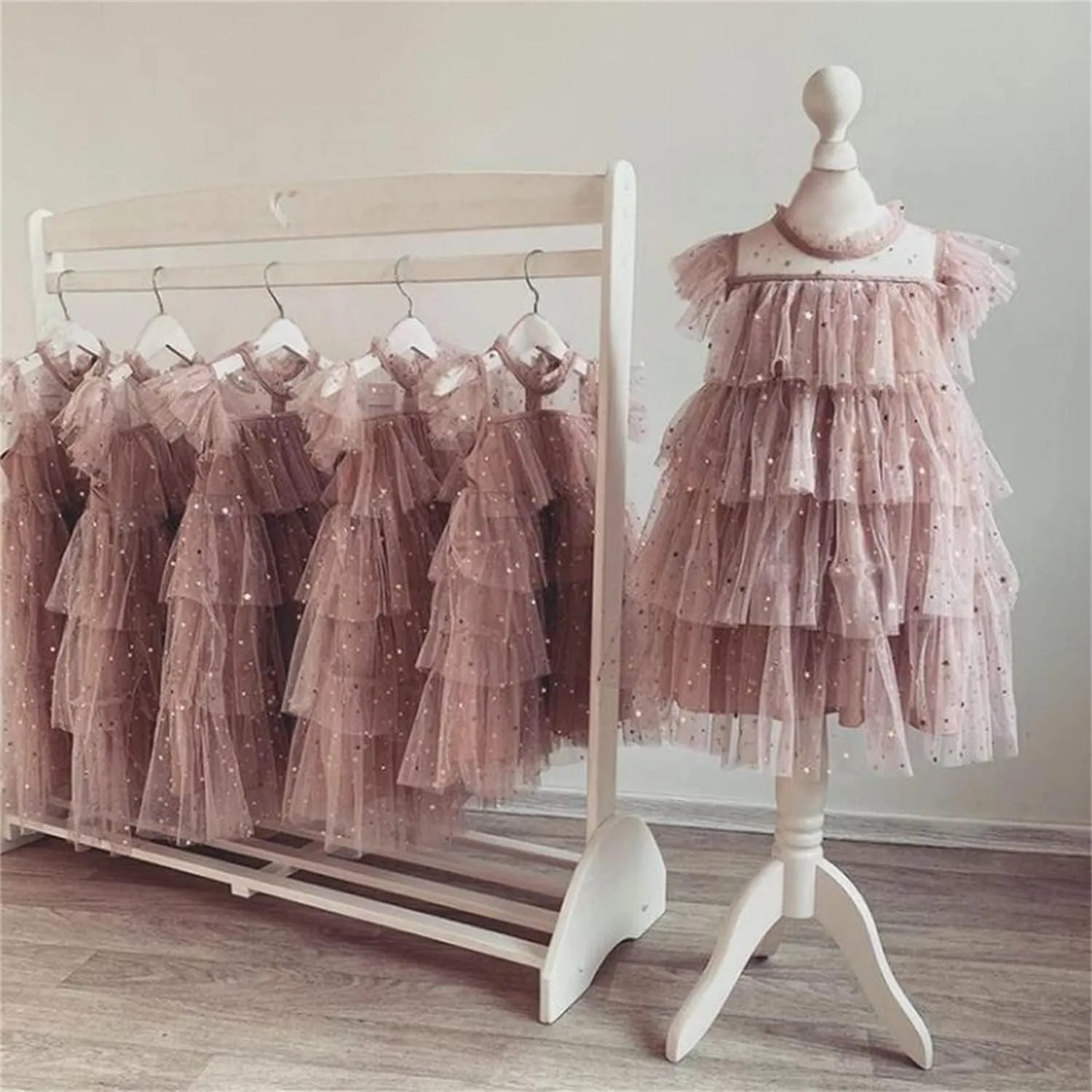 NNJXD Little Girl Tutu Dress Tulle Ruffles Flower Girls Wedding Party Dresses