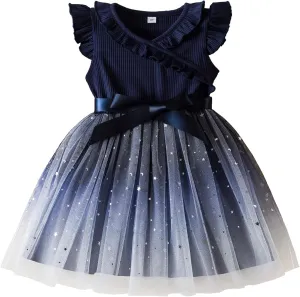 NNJXD Little Girl Tutu Dress Tulle Ruffles Flower Girls Wedding Party Dresses
