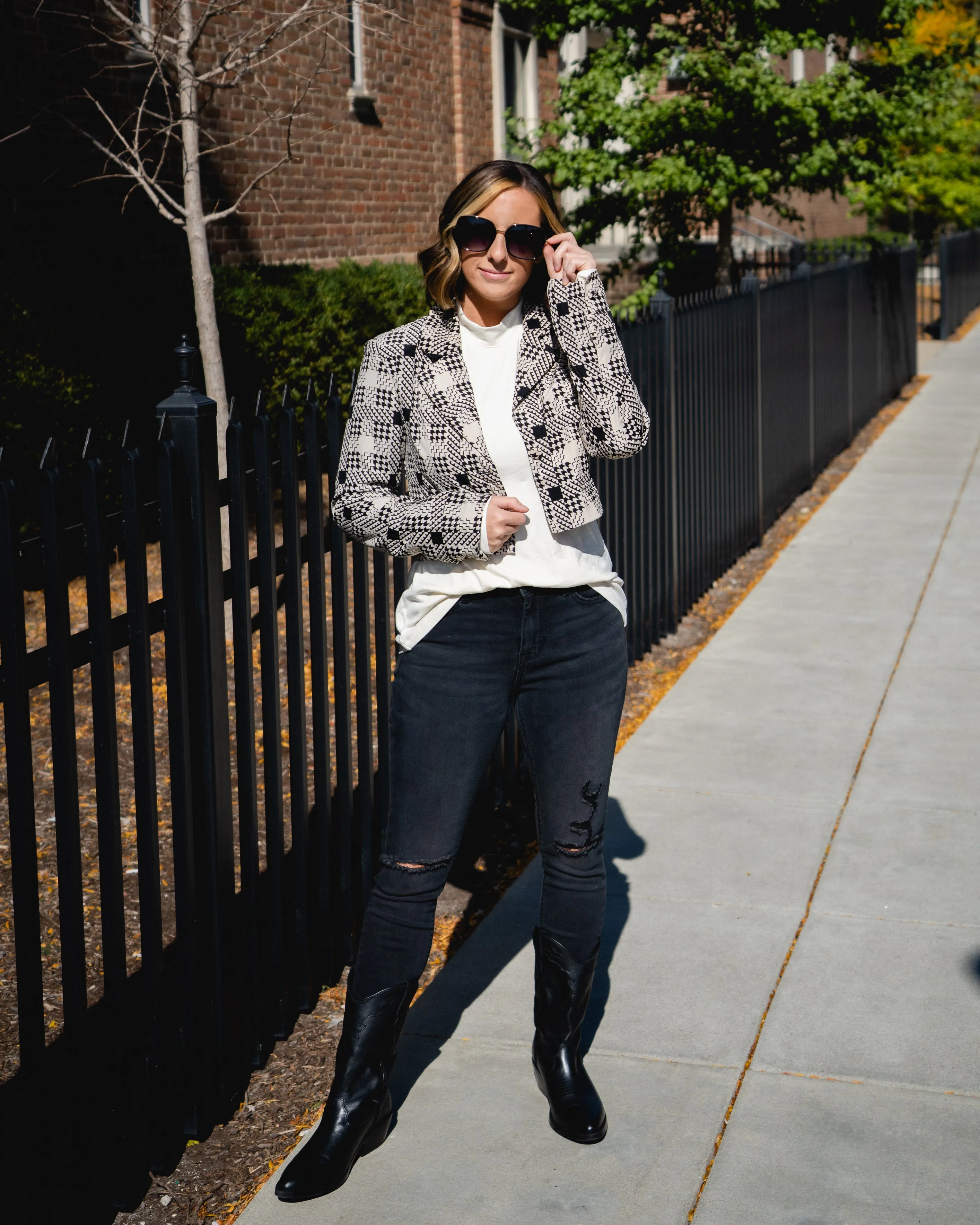 Odette Cropped Houndstooth Blazer