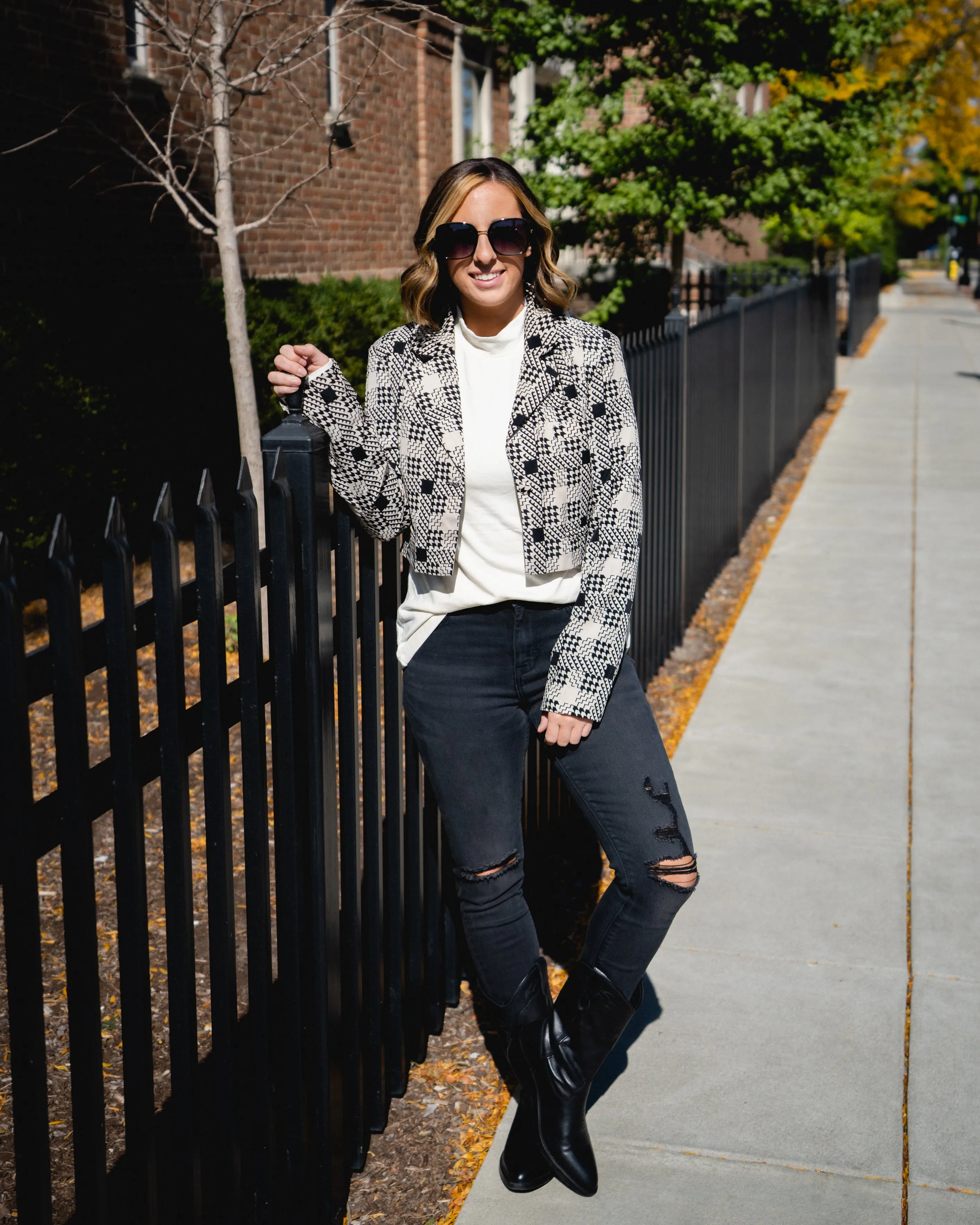 Odette Cropped Houndstooth Blazer