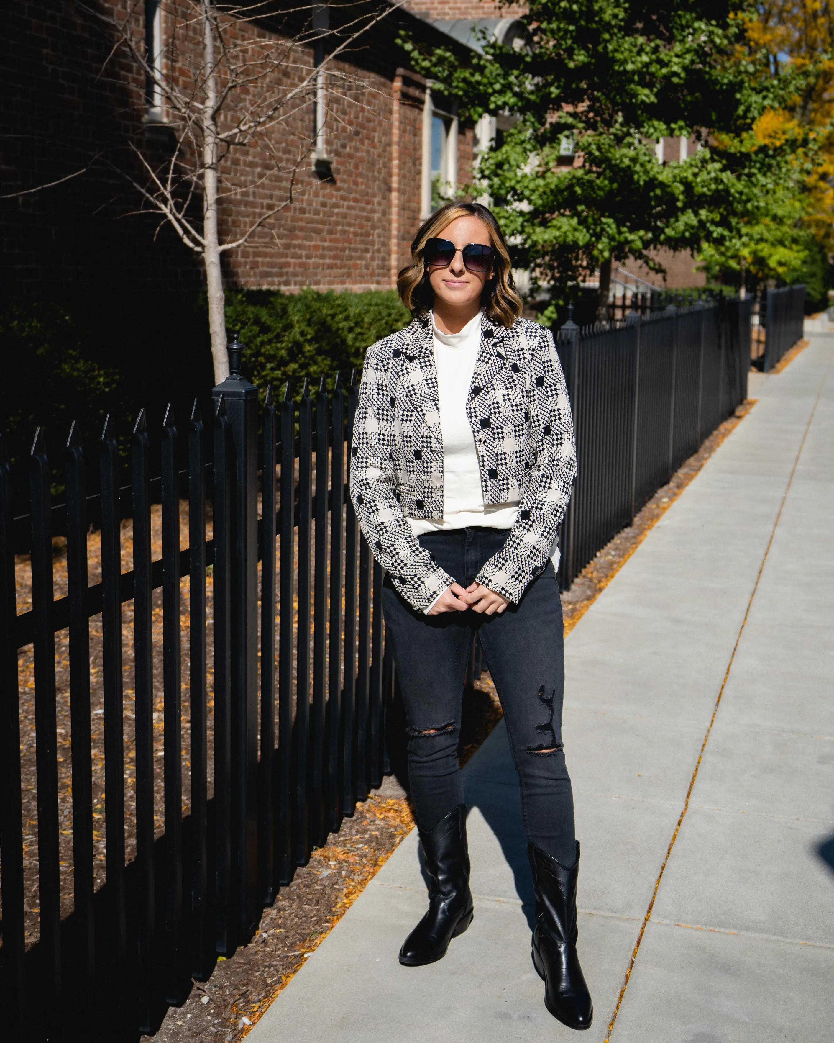 Odette Cropped Houndstooth Blazer