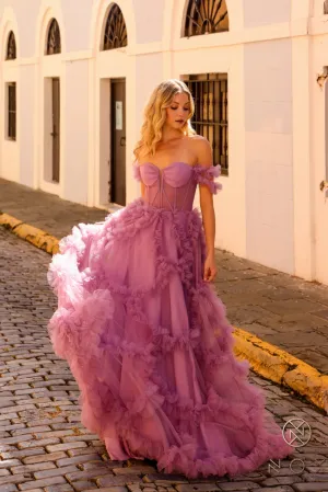 Off Shoulder Corset Ruffle Ball Dress_Y1472
