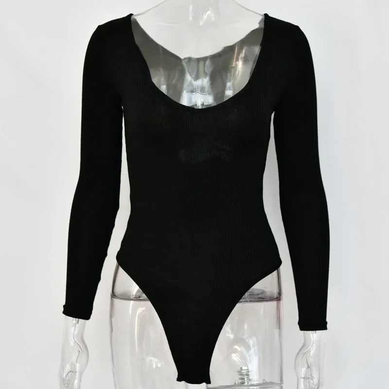 Off Shoulder Ribbed Knitted Sexy Bodysuit Women Black V Neck Summer Slim Rompers Womens Jumpsuit Winter Basic Bodysuits