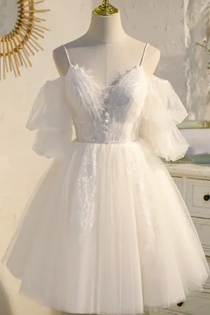 Off-the-shoulder A-Line V-Neck Lace Tulle Homecoming Dress