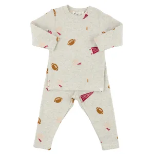 oh baby! Two Piece Set - Football Print - Oatmeal Heather