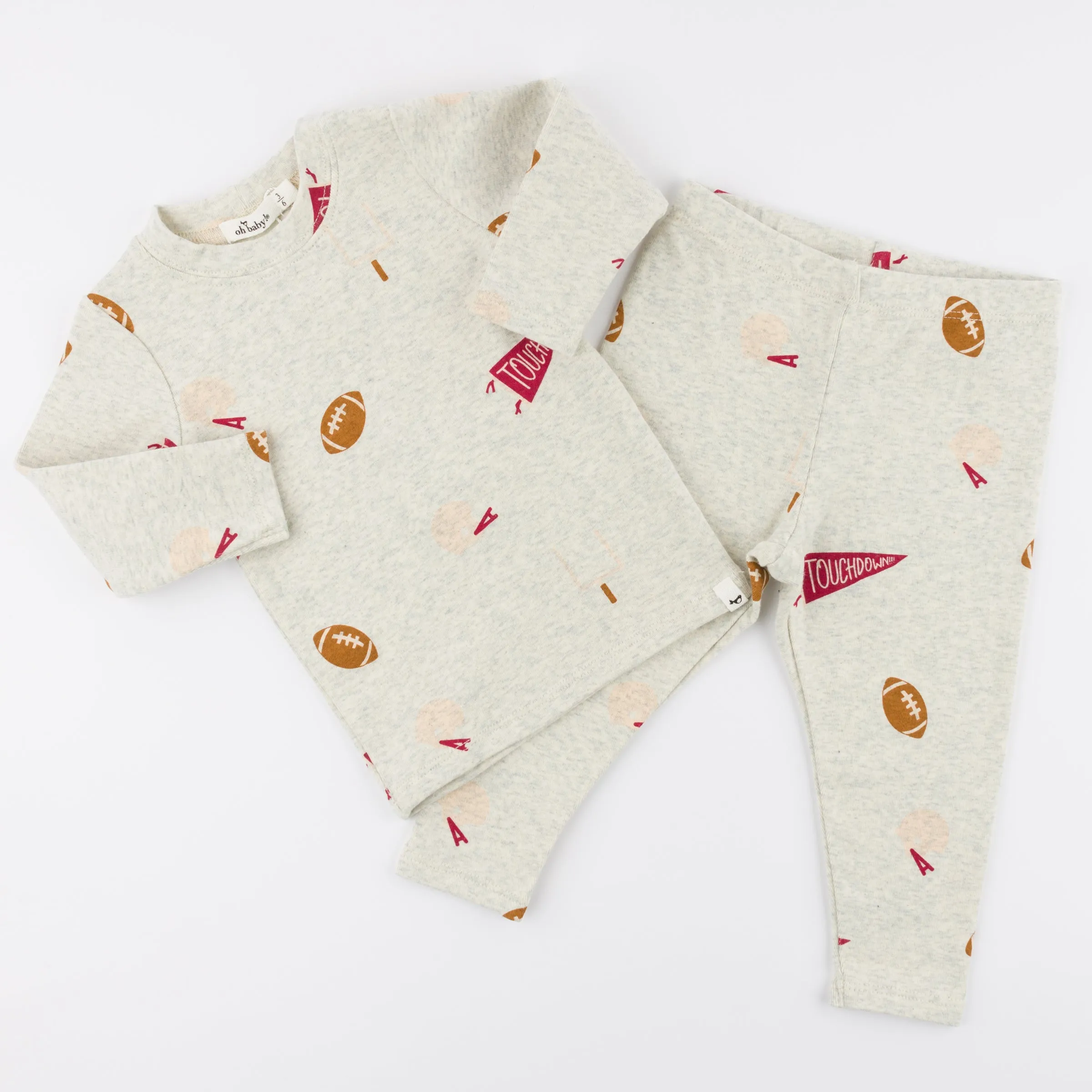 oh baby! Two Piece Set - Football Print - Oatmeal Heather