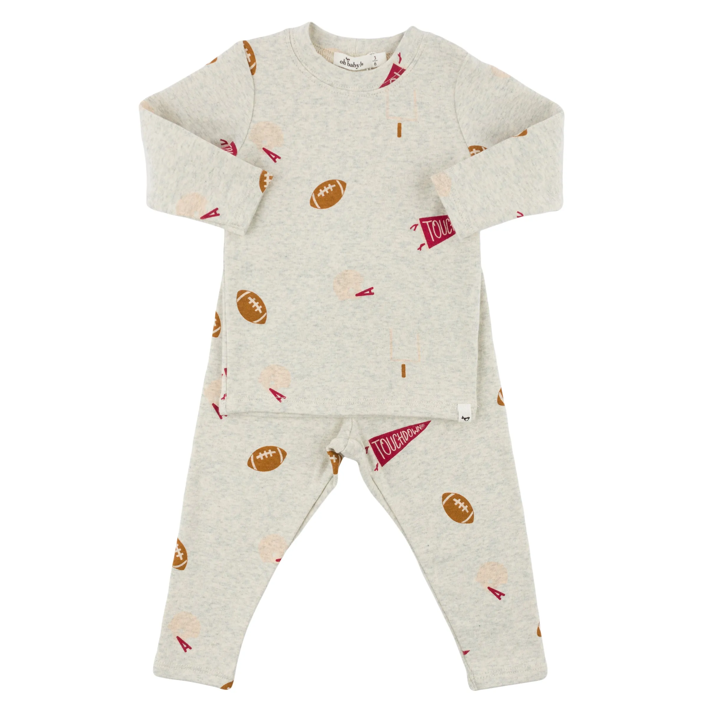 oh baby! Two Piece Set - Football Print - Oatmeal Heather