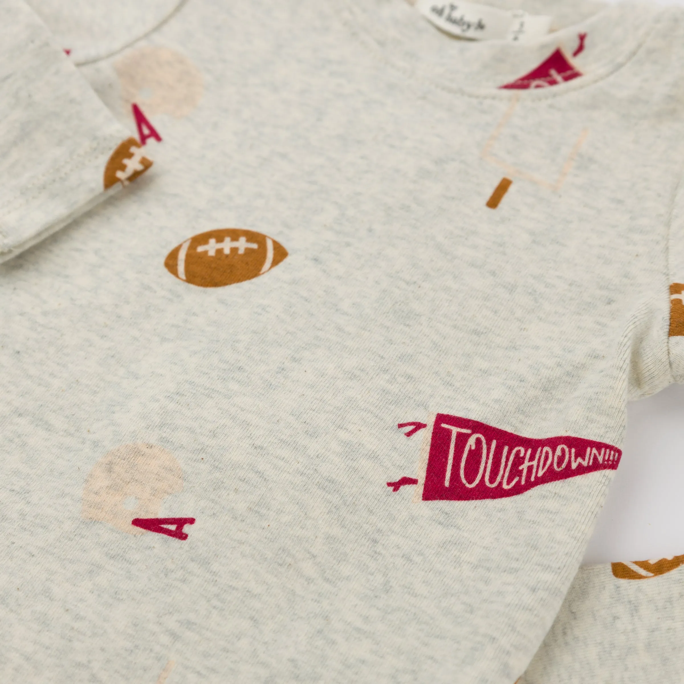 oh baby! Two Piece Set - Football Print - Oatmeal Heather