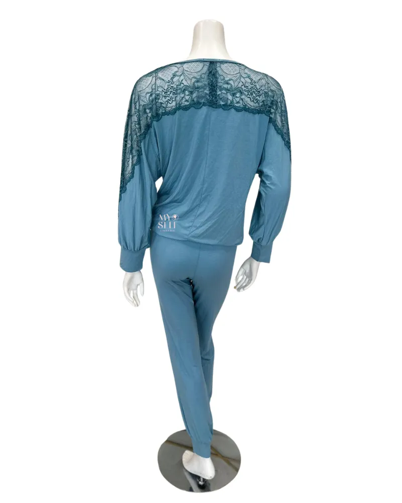 Oh! Zuza Aqua Sheer Lace Sleeves Modal Pajamas Set