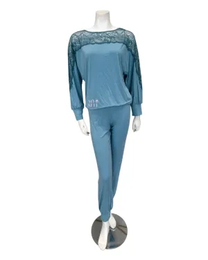 Oh! Zuza Aqua Sheer Lace Sleeves Modal Pajamas Set