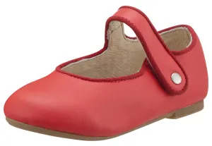 Old Soles Girl's 803 Lady Jane Light Red Leather Hook and Loop Decorative Button Mary Jane Flat Shoe