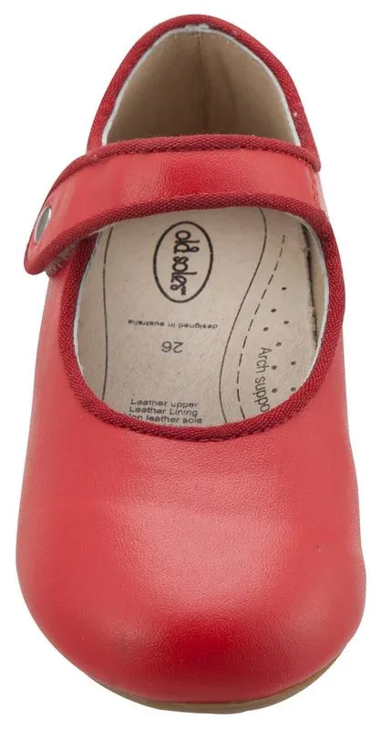 Old Soles Girl's 803 Lady Jane Light Red Leather Hook and Loop Decorative Button Mary Jane Flat Shoe