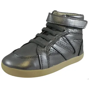 Old Soles Girl's and Boy's 329 Cheer Leader High Top Rich Silver Hook and Loop Leather Sneakers