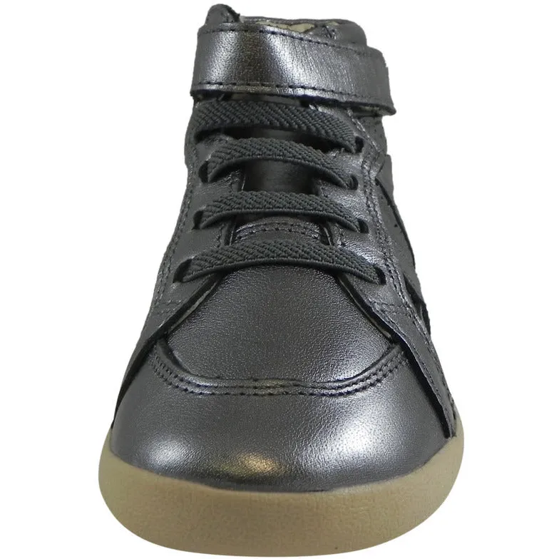 Old Soles Girl's and Boy's 329 Cheer Leader High Top Rich Silver Hook and Loop Leather Sneakers
