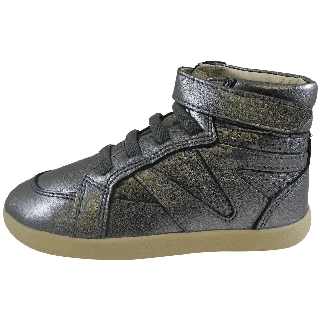 Old Soles Girl's and Boy's 329 Cheer Leader High Top Rich Silver Hook and Loop Leather Sneakers