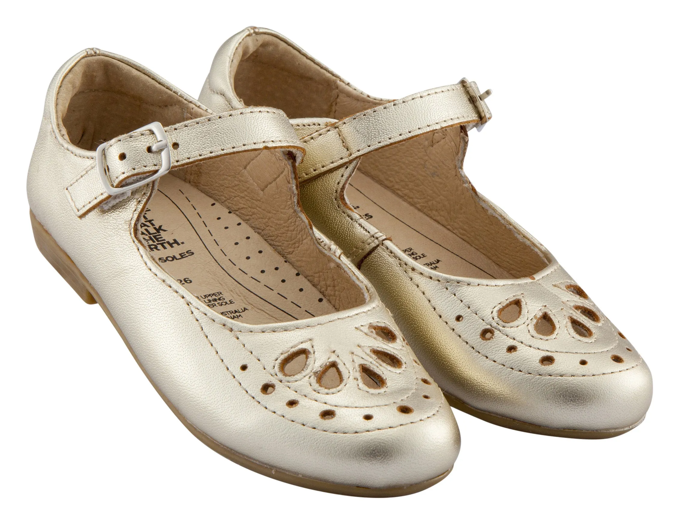 Old Soles Girl's Brule Gal Leather Mary Jane Dress Shoes, Gold