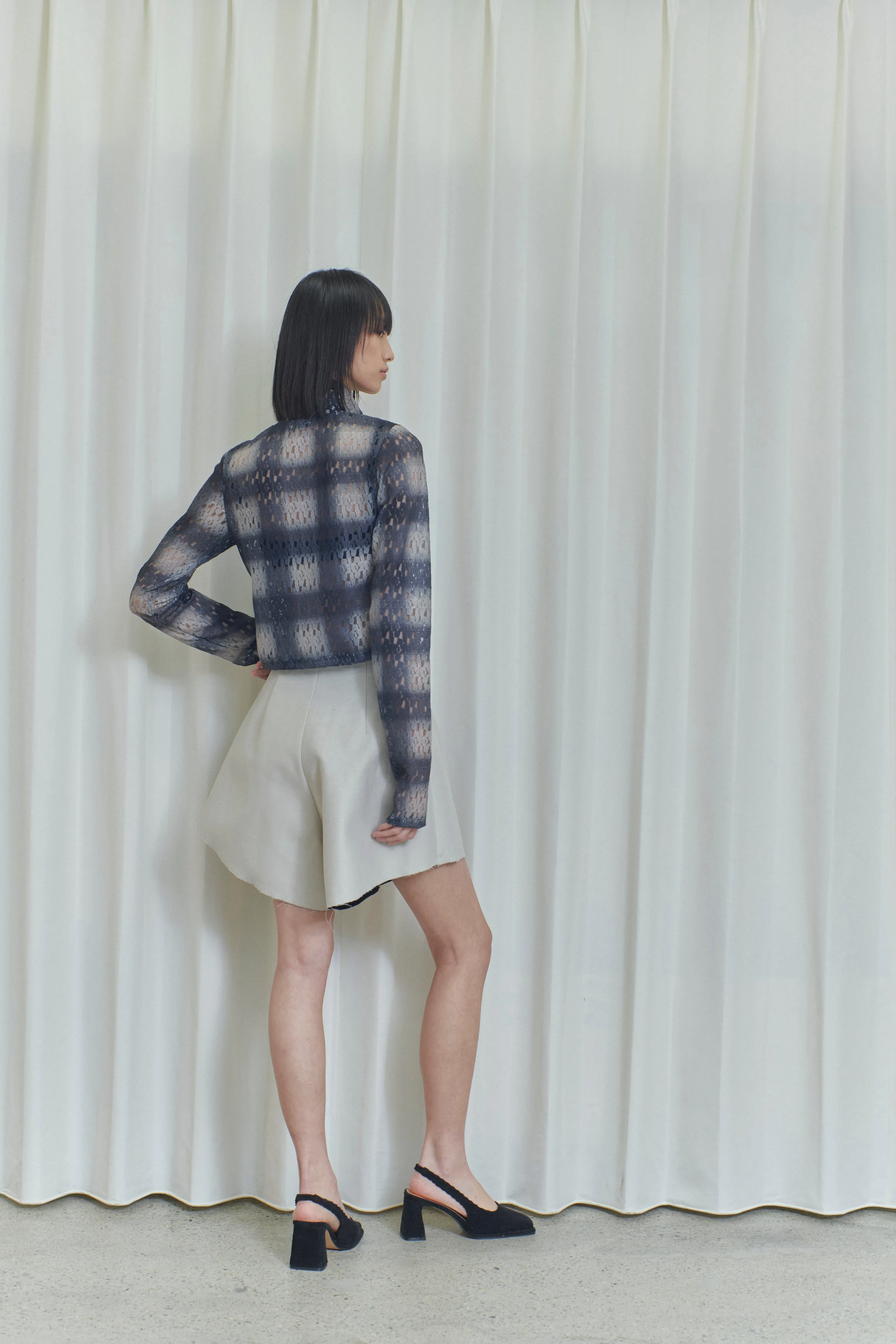 ombre checked lace tops