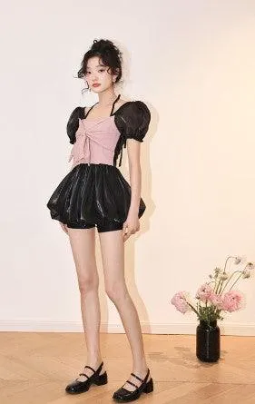 One-piece Fluffy Skirt Puff Sleeve Small Chest Gathered Senior Hot Girl Vacation Swimwear