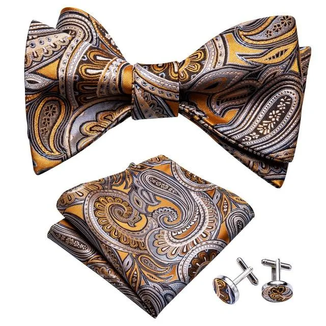 Orange & Gray Paisley Matching Bowtie Set (3pc)