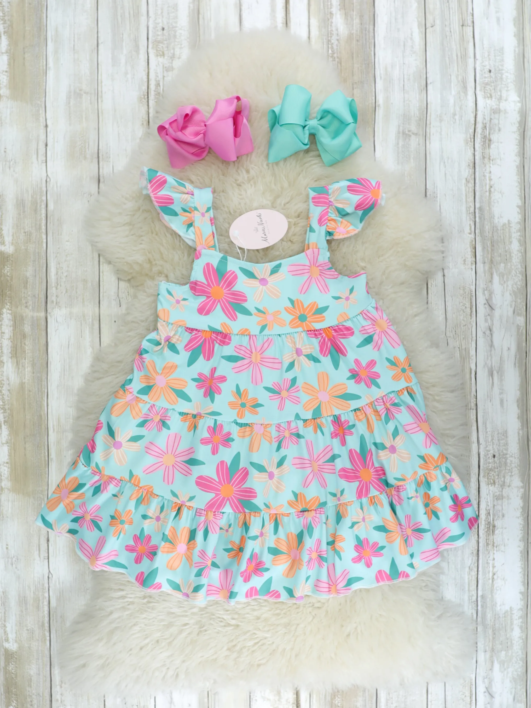 Orange & Pink Floral Tiered Ruffle Dress