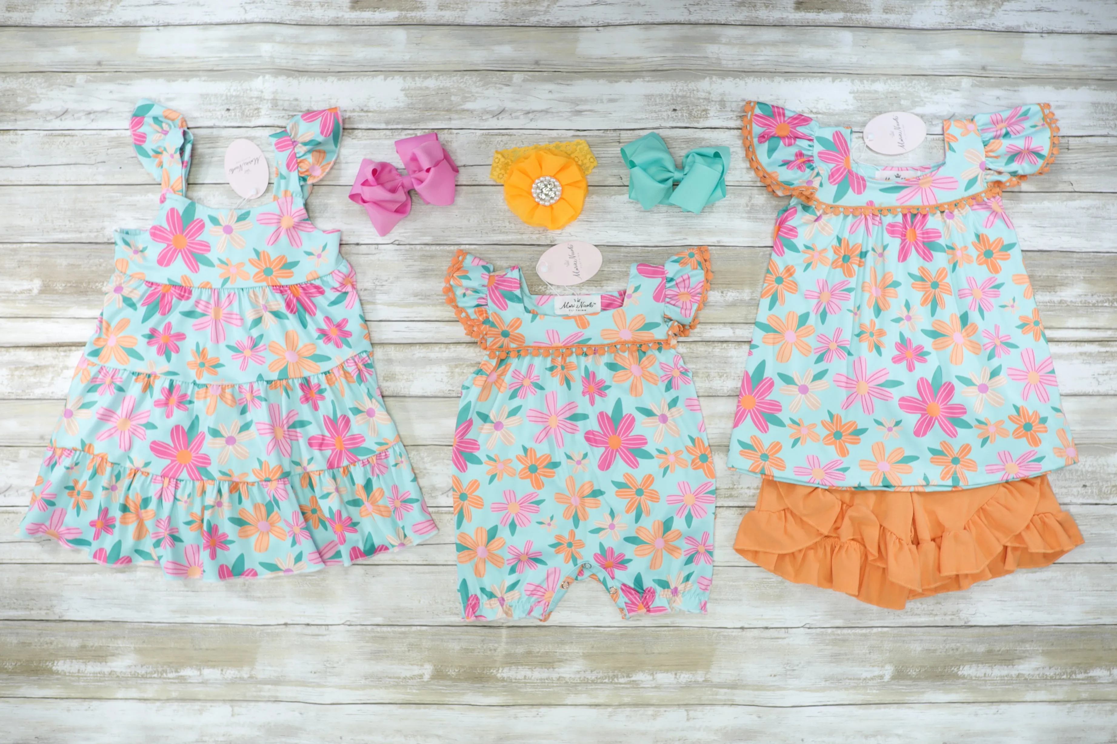 Orange & Pink Floral Tiered Ruffle Dress