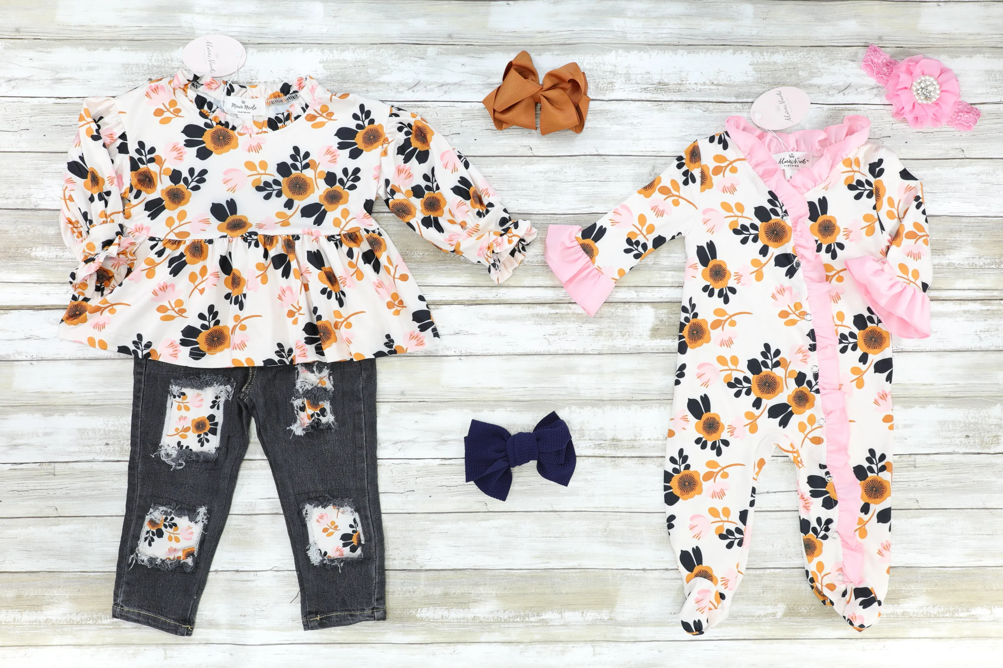 Orange Floral Footie Romper