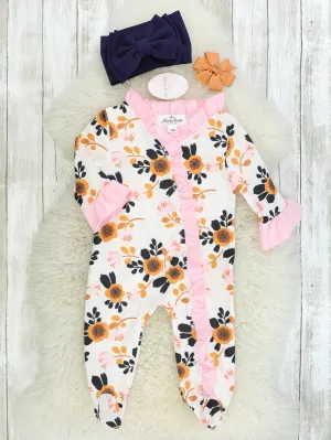 Orange Floral Footie Romper